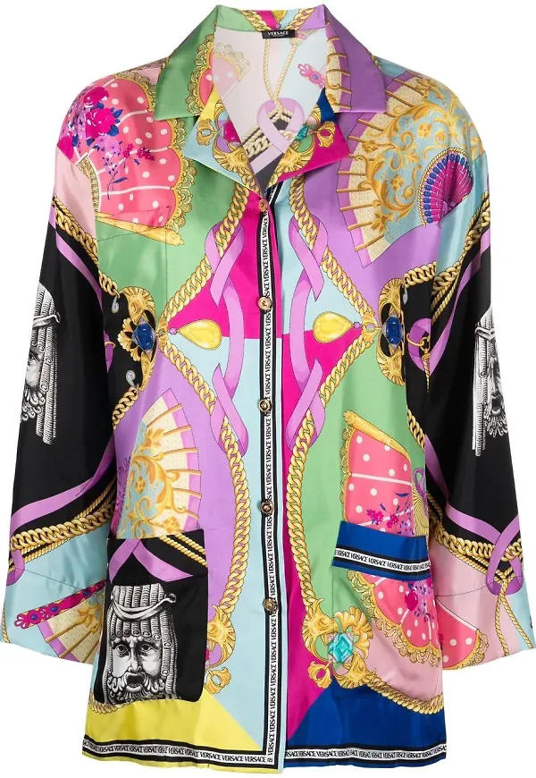 Versace I Ventagli sidenskjorta med tryck - Rosa