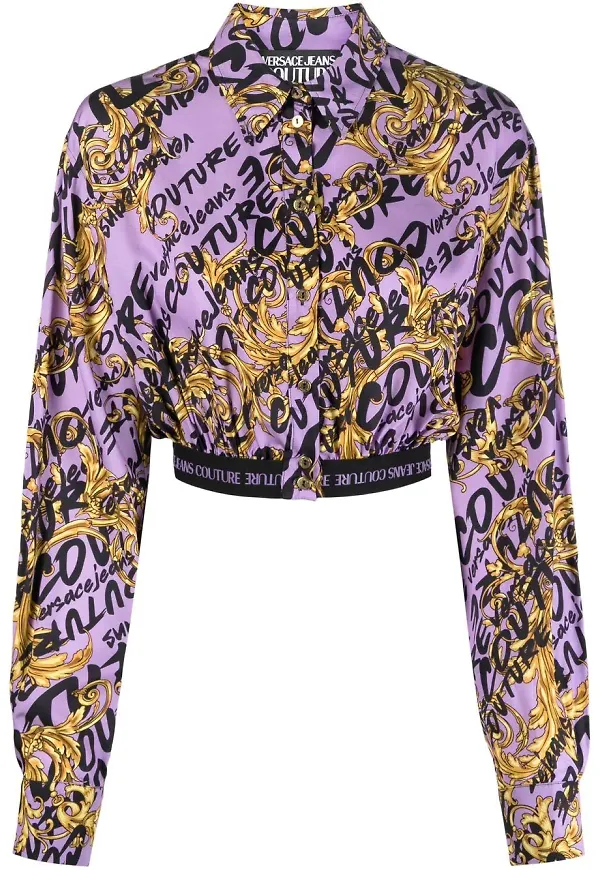 Versace Jeans Couture Barocco croppad skjorta med logotyp - Lila