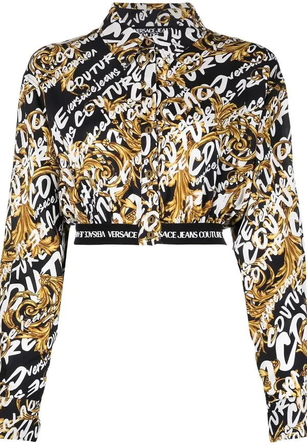 Versace Jeans Couture Barocco croppad skjorta med logotyp - Svart