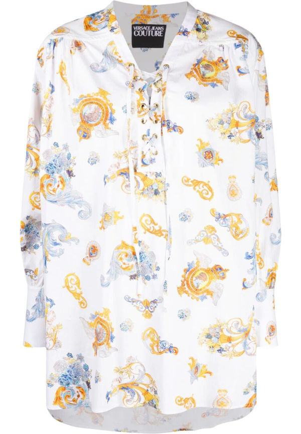 Versace Jeans Couture Barocco skjorta med snörning - Vit