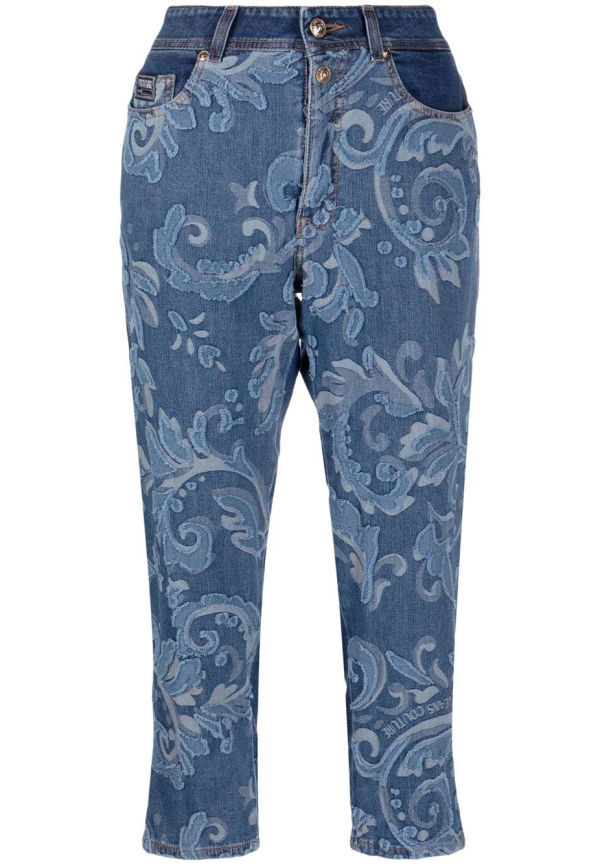 Versace Jeans Couture Baroque croppade jeans - Blå
