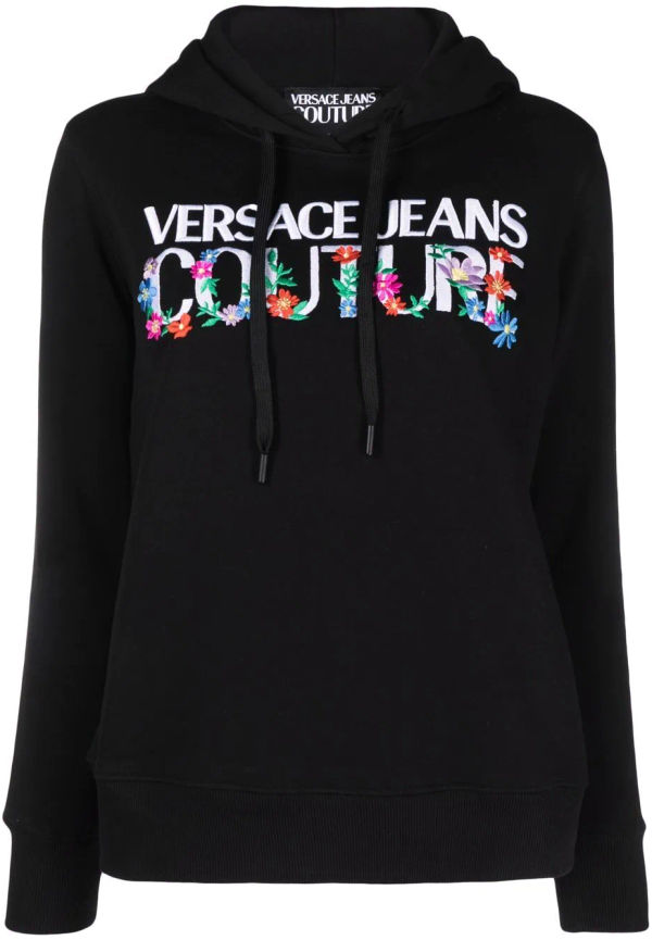 Versace Jeans Couture hoodie med blomsterbrodyr - Svart