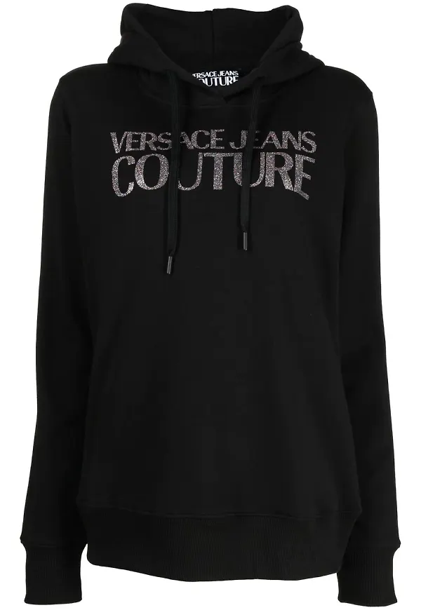 Versace Jeans Couture hoodie med dragsko och logotyp i glittret - Svart