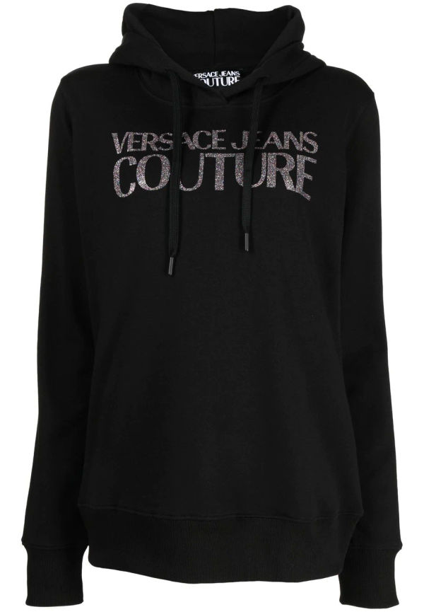 Versace Jeans Couture hoodie med dragsko och logotyp i glittret - Svart