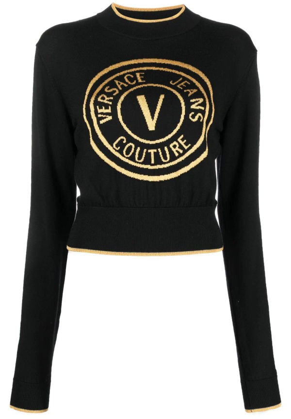 Versace Jeans Couture intarsiastickad tröja med logotyp - Svart