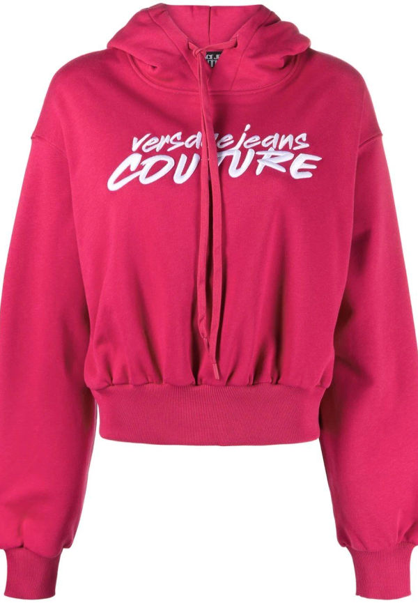 Versace Jeans Couture kort hoodie med broderad logotyp - Rosa