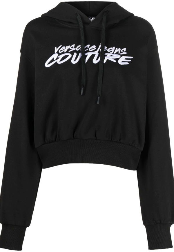 Versace Jeans Couture kort hoodie med broderad logotyp - Svart