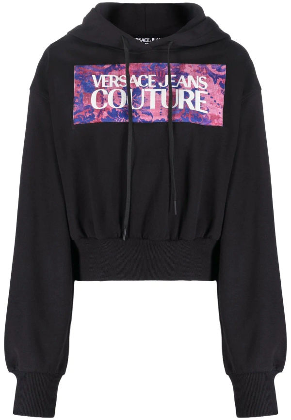 Versace Jeans Couture kort hoodie med logotyp - Svart
