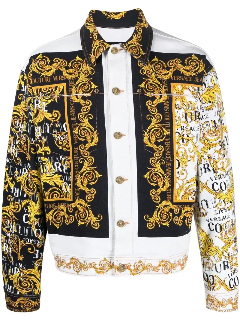 Versace Jeans Couture logo-couture print denim jacket - Vit