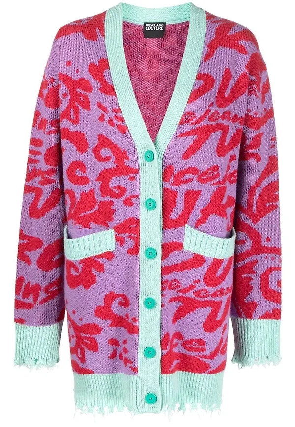 Versace Jeans Couture lång kofta med sliten effekt - Lila