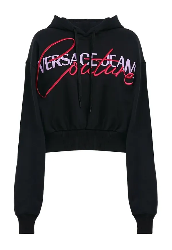 Versace Jeans Couture Oversized Hoodie with Embroidery Detail Svart, Dam