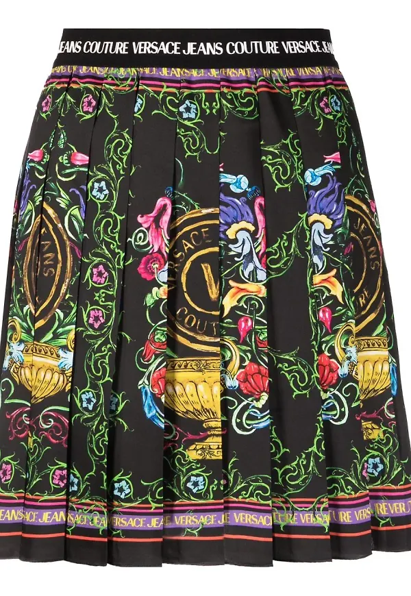 Versace Jeans Couture plisserad midikjol med grafiskt tryck - Svart