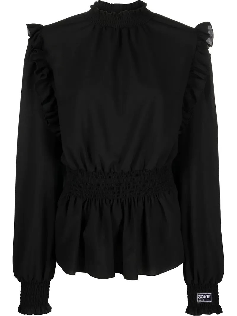 Versace Jeans Couture rynkad blus med inpassad midja - Svart