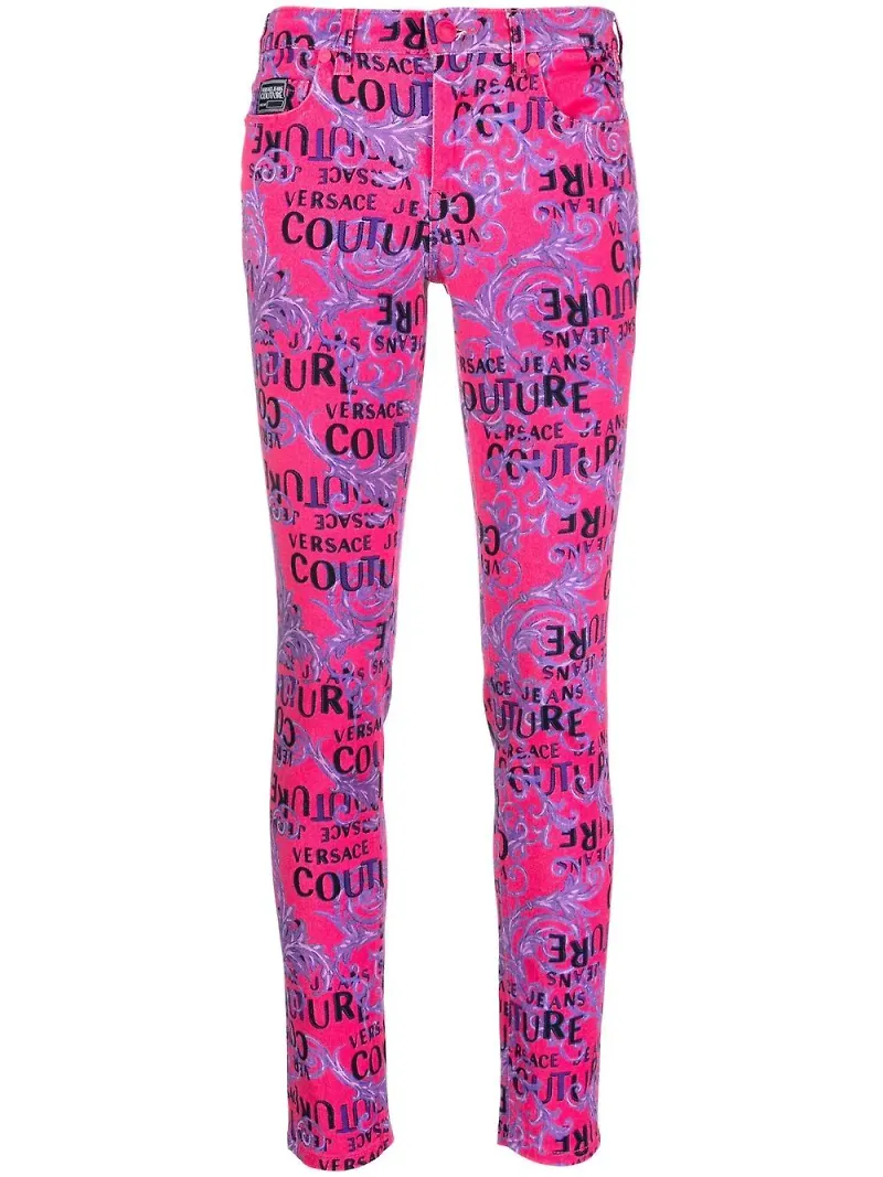 Versace Jeans Couture smala byxor med logotyp - Rosa