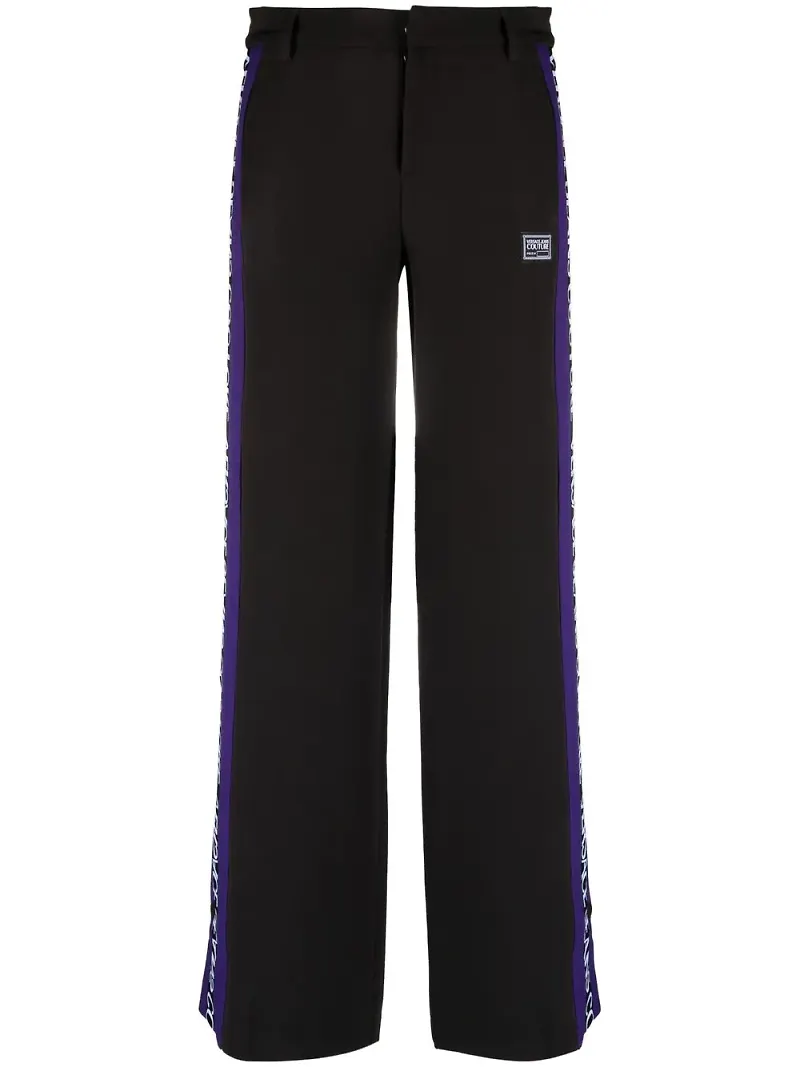 Versace Jeans Couture vida byxor med logotyprand - Svart