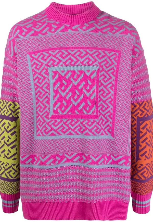 Versace La Greca intarsiastickad tröja - Blå