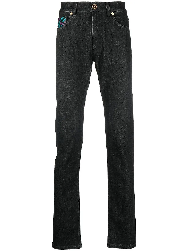 Versace La Greca jeans med raka ben - Svart