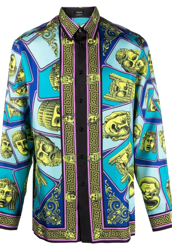 Versace Le Maschere sidenskjorta - Blå