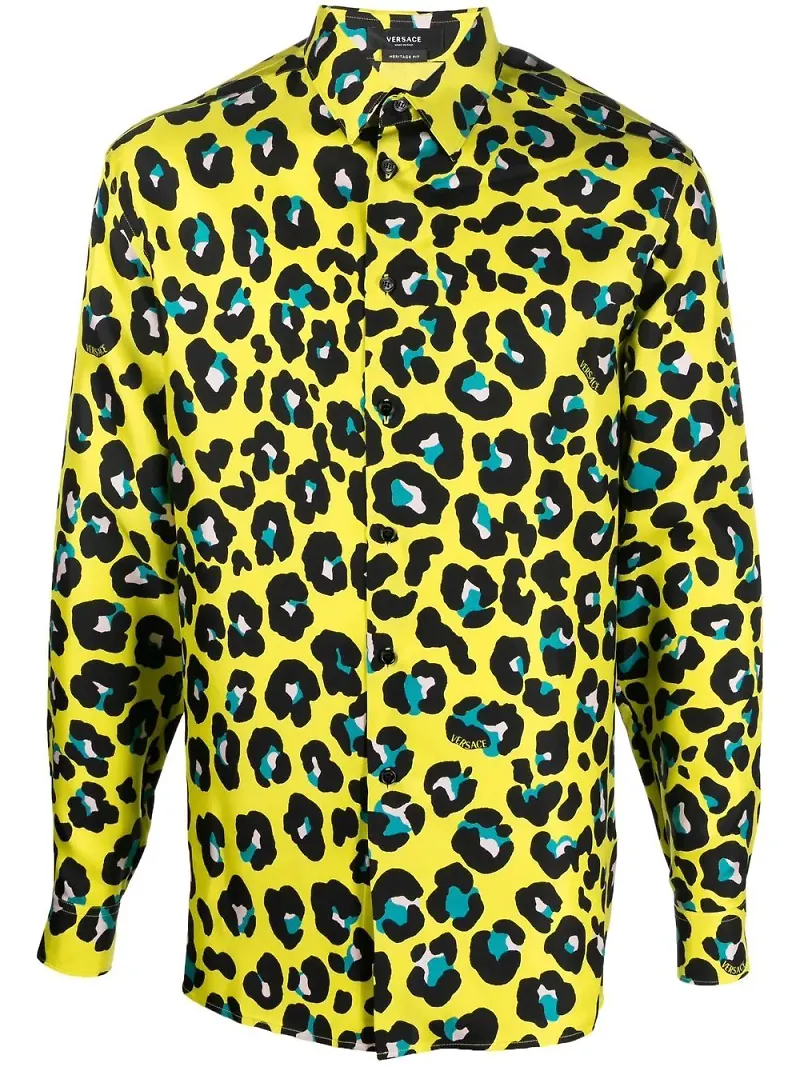 Versace leopardmönstrad skjorta - Gul