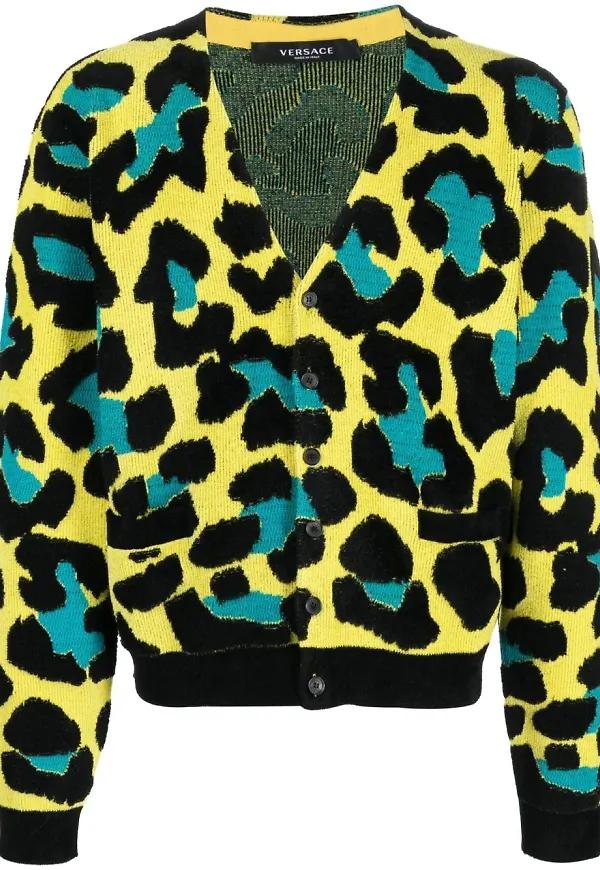 Versace leopardmönstrad v-ringad kofta - Svart