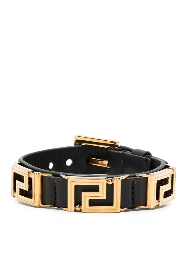 Versace läderarmband med Greca-berlock - Svart