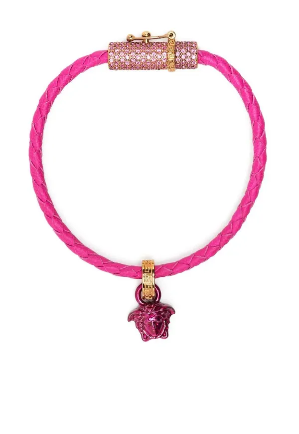 Versace läderarmband med strass - Rosa
