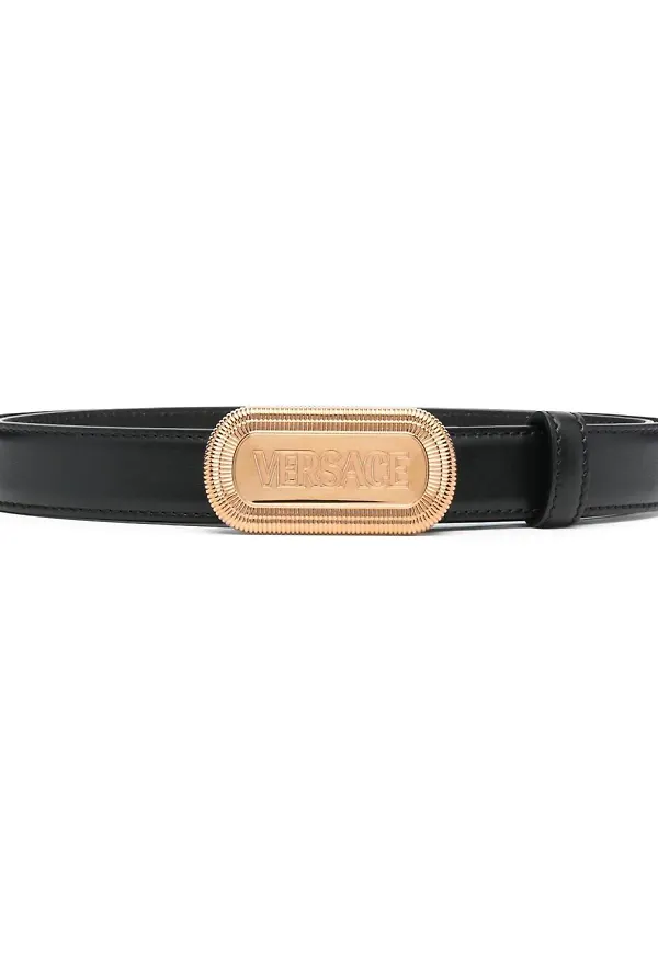 Versace läderbälte med logotypplakett - Svart