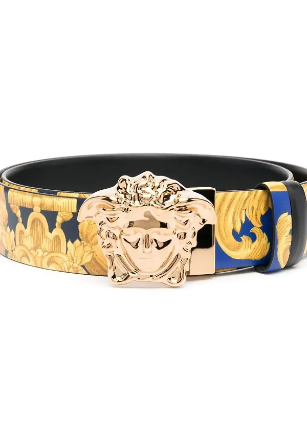 Versace läderbälte med Medusa-spänne - Blå