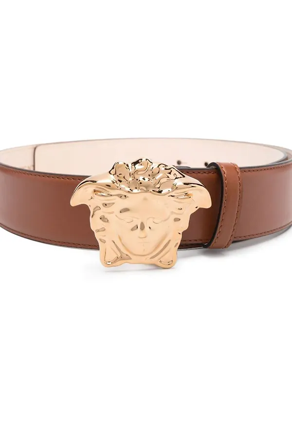 Versace läderbälte med Medusa-spänne - Brun