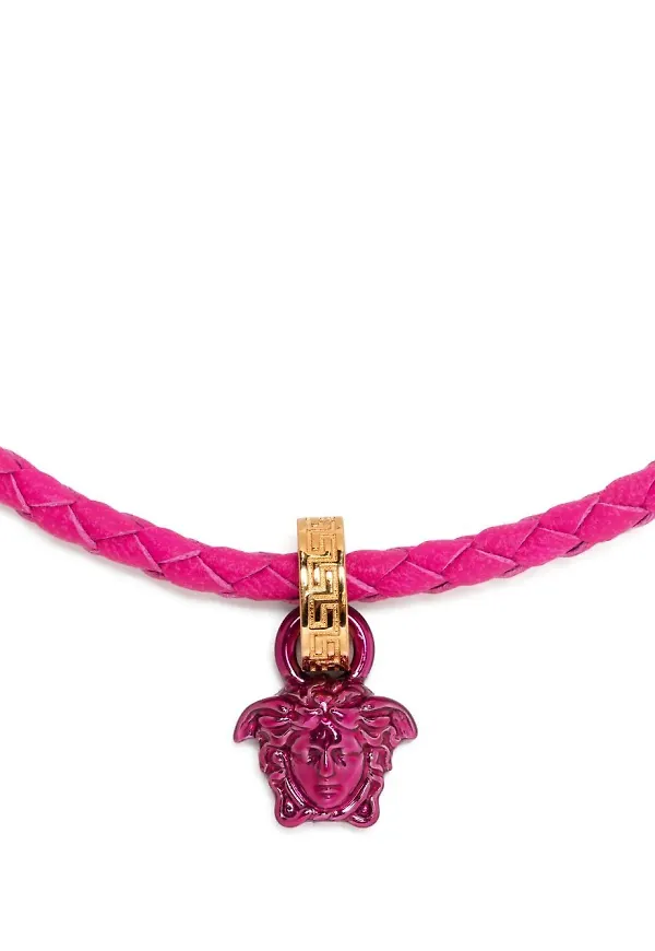 Versace läderhalsband med Medusa-hänge - Rosa