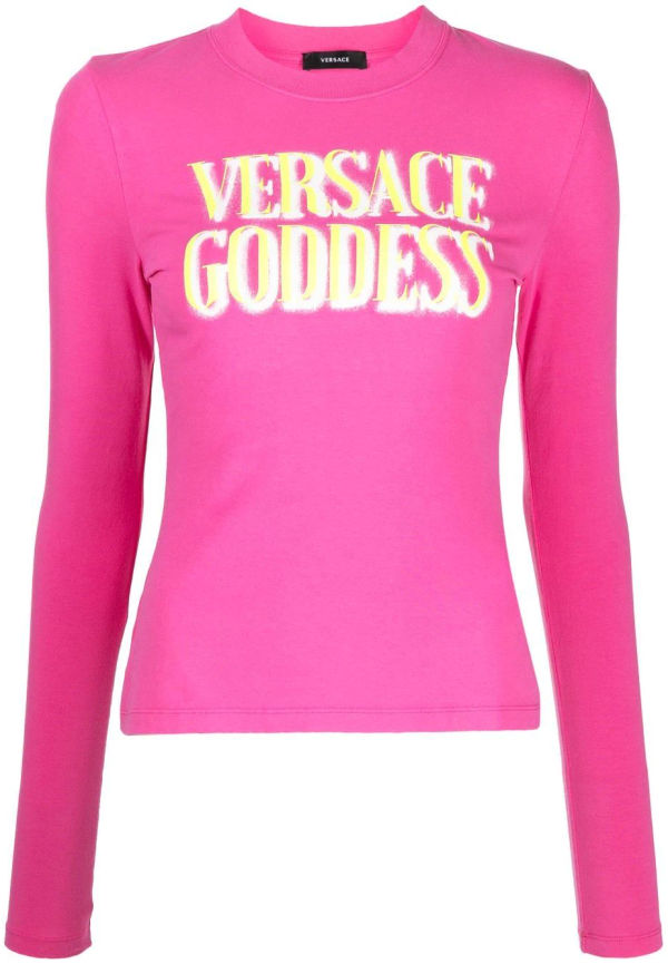 Versace långärmad t-shirt med slogan - Rosa