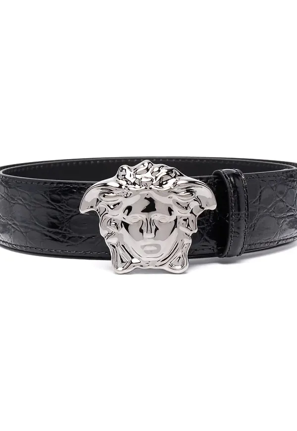 Versace Medusa krokodilpräglat bälte - Svart