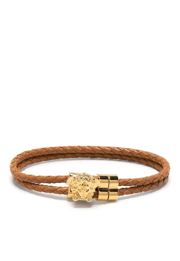 Versace Medusa läderarmband med plakett - Brun