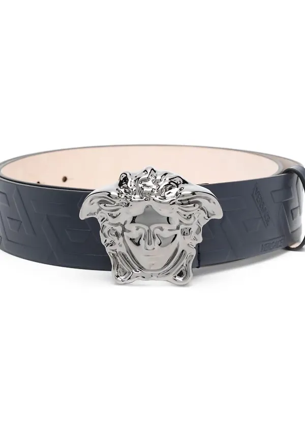 Versace Medusa läderbälte med logotyp - Blå