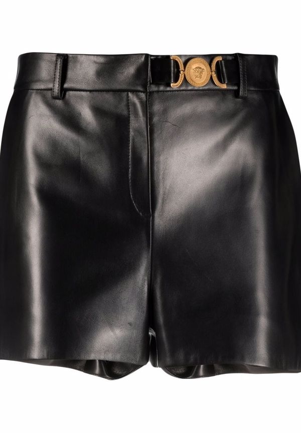Versace Medusa lädershorts med plakett - Svart