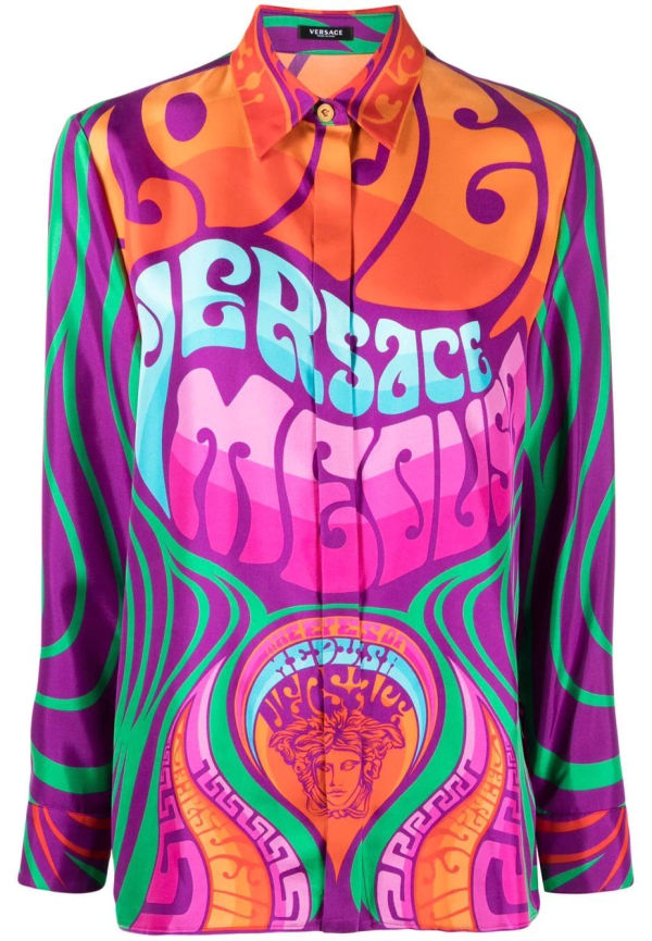 Versace Medusa mönstrad sidenskjorta med logotyp - Lila