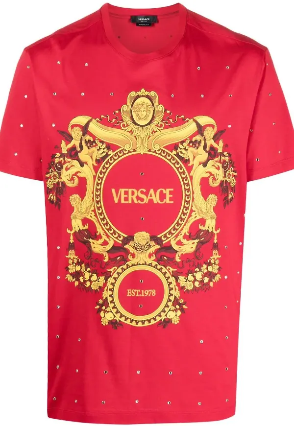 Versace Medusa strassprydd t-shirt - Röd