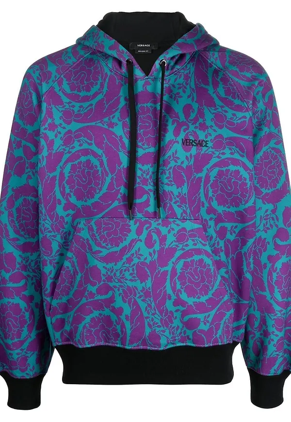 Versace mönstrad hoodie med dragsko - Lila