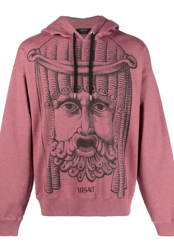 Versace mönstrad huvtröja med dragkedja - Röd