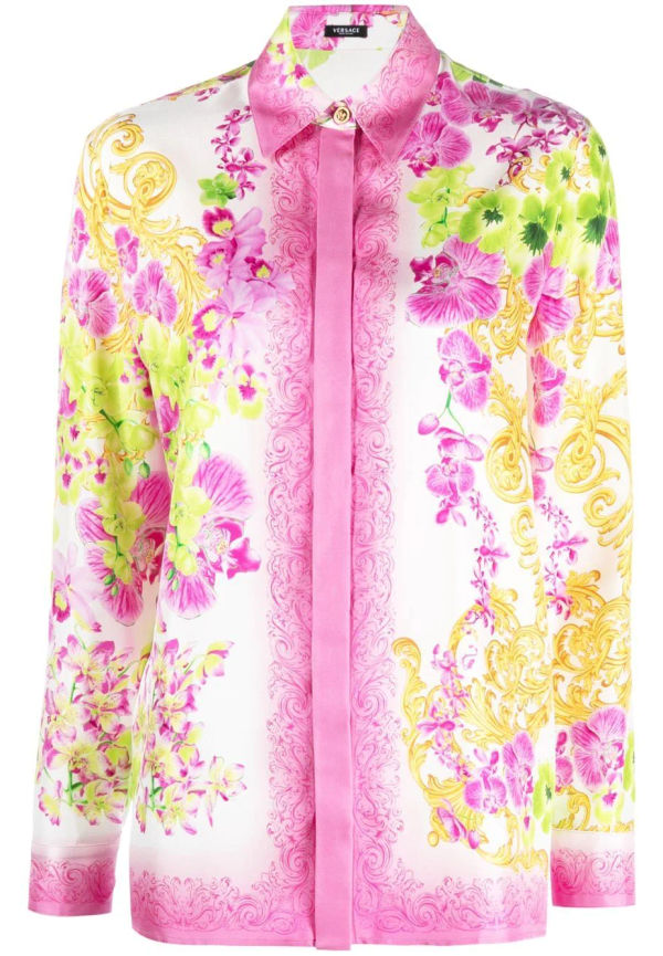 Versace mönstrad sidenskjorta - Rosa