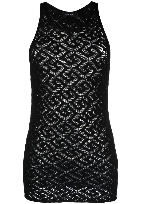 Versace perforerat linne med monogram - Svart
