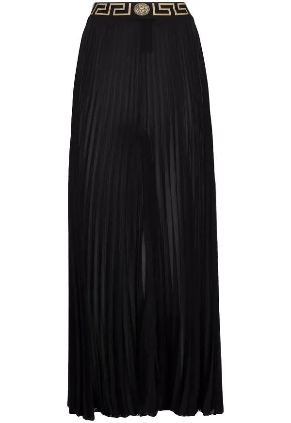Versace plisserade byxor med Greca-midja - Svart