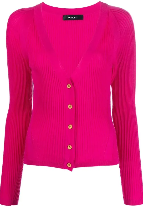 Versace ribbad kofta med Medusa-knappar - Rosa