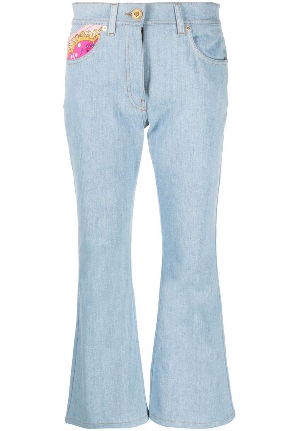 Versace Royal Rebellion croppade flare-jeans - Blå