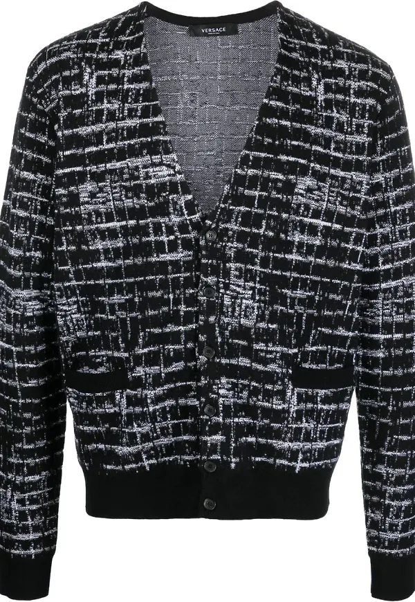 Versace rutig stickad kofta - Svart