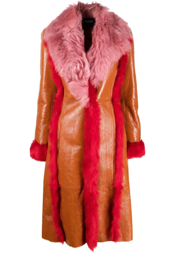 Versace skinnkappa med fårskinnskant - Brun