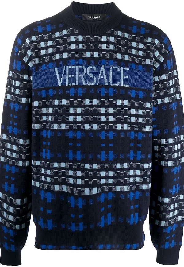Versace skotskrutig tröja i jacquard - Blå