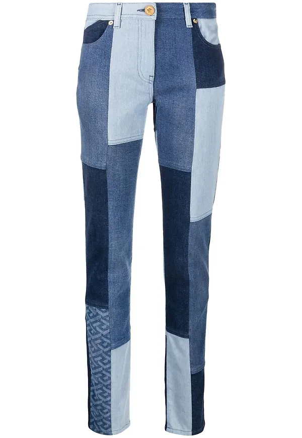 Versace slim fit-jeans med lappteknik - Blå
