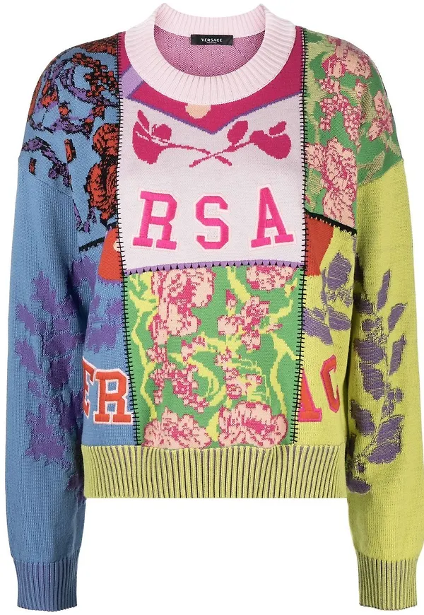Versace stickad tröja med blandat tryck - Blå