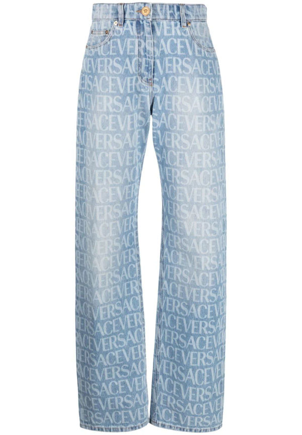 Versace straight-jeans med logotyp - Blå